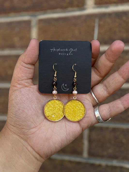 Yellow Salmon Leather Earrings