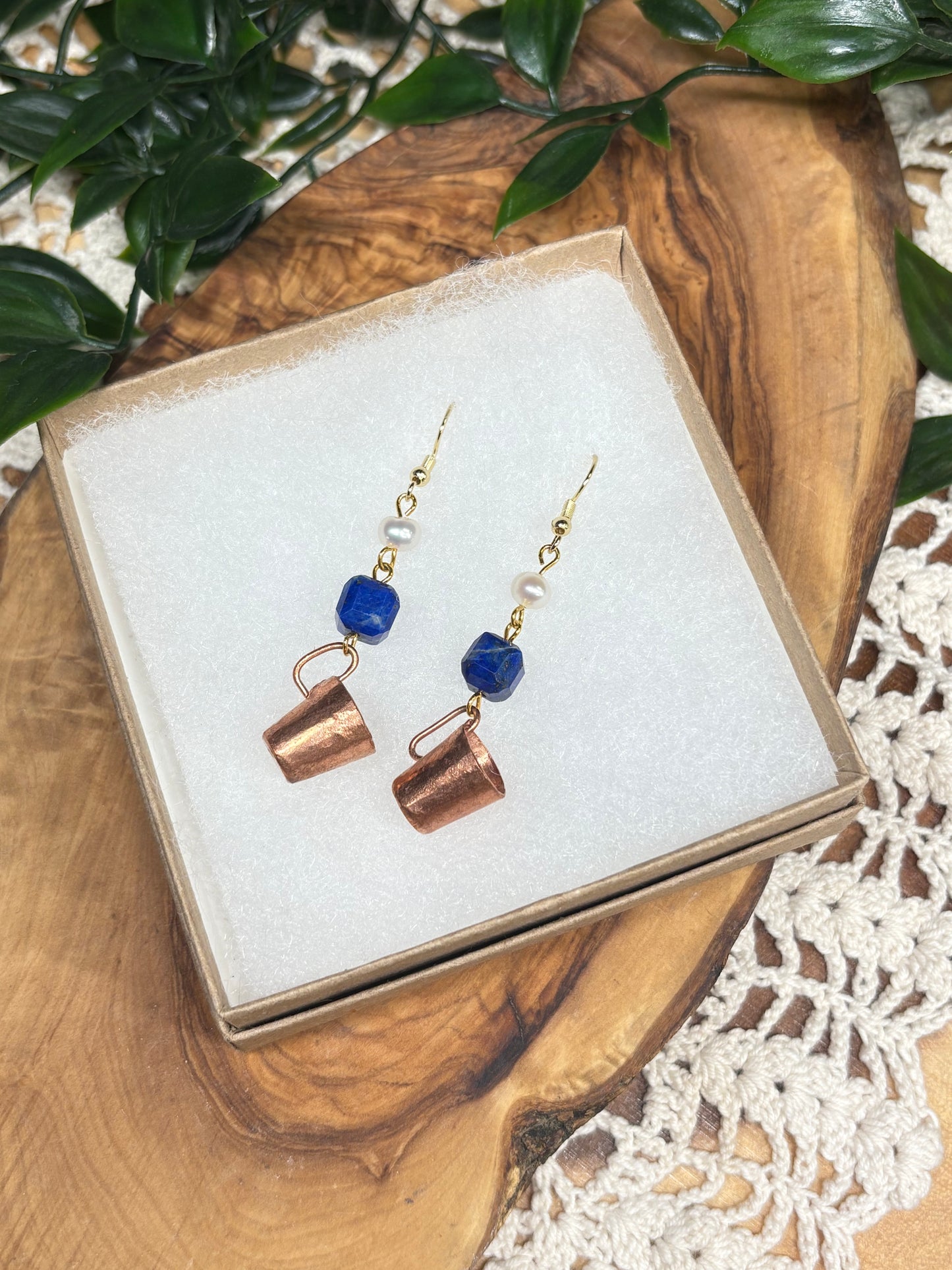 Lapis Lazuli Copper Cup Earrings