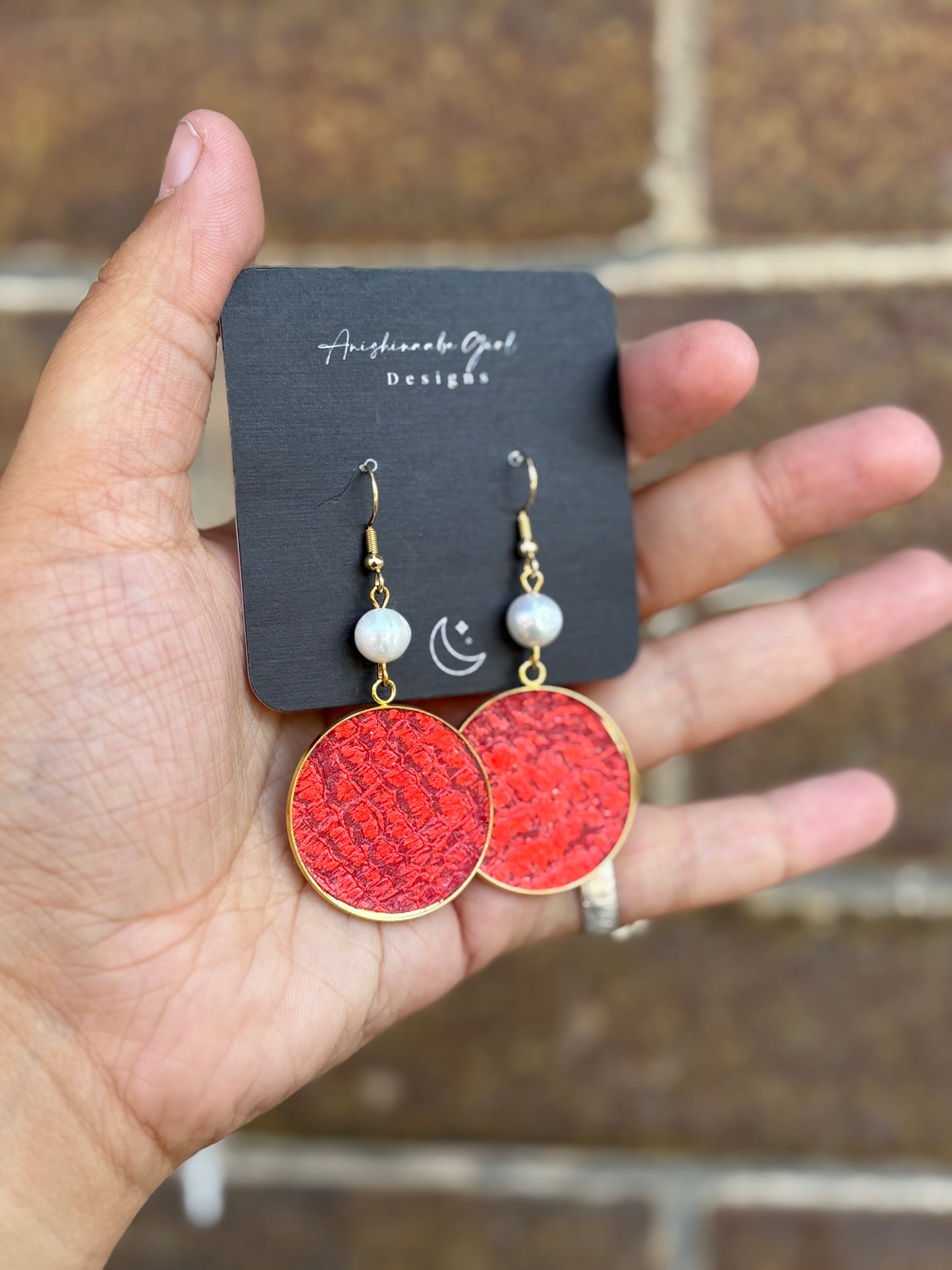 Red Salmon Leather Earrings