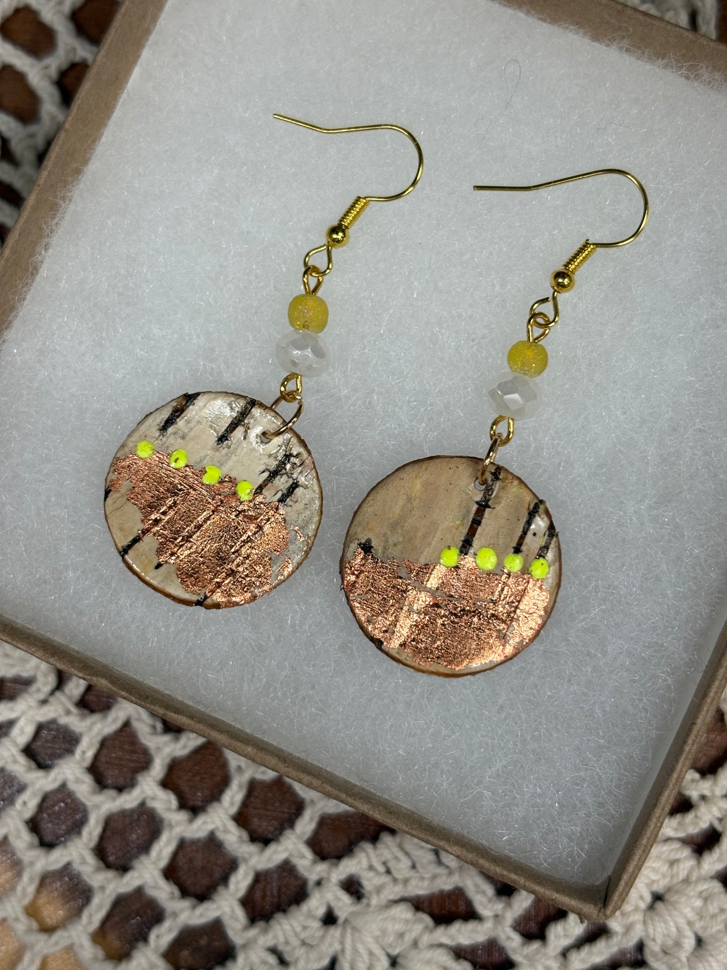Hand Painted Birchbark Earrings