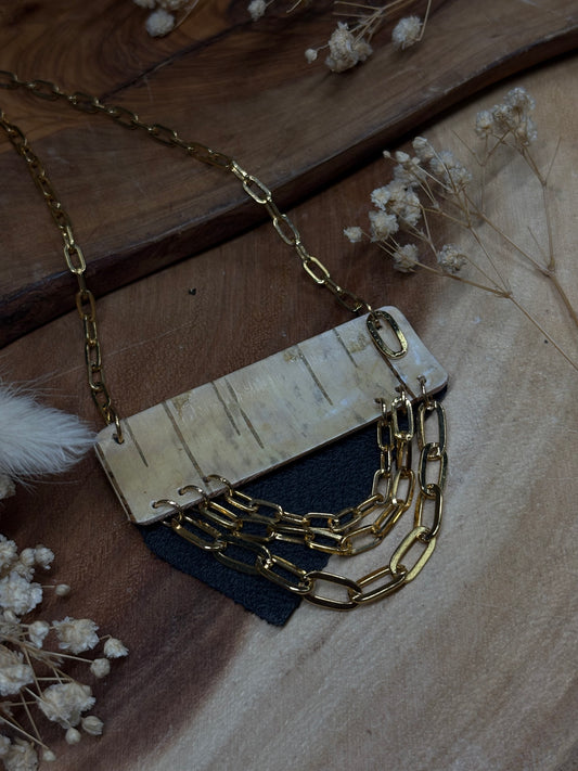 Statement Birchbark & Leather Necklace