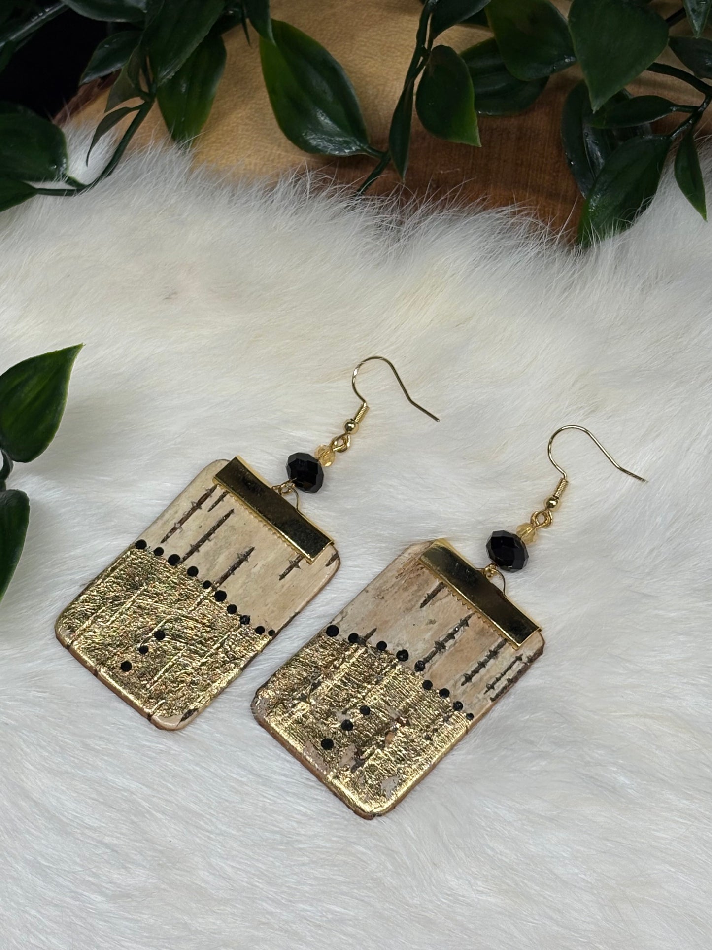Black & Gold Birchbark Earrings