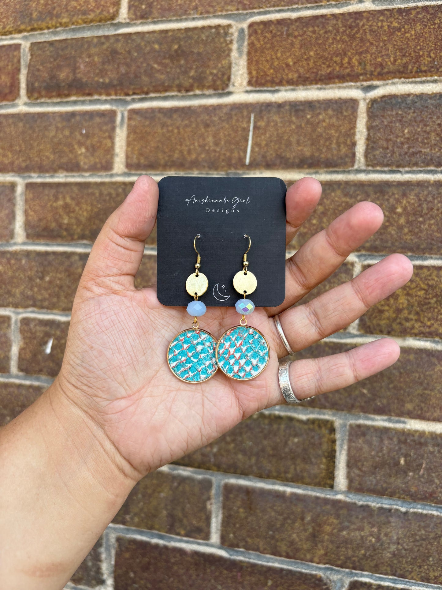 Blue Salmon Leather Earrings