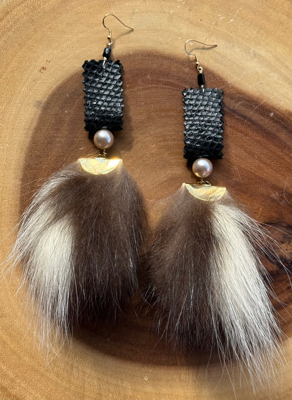 Black Patent Leather Skunk Medicine Drop Earrings