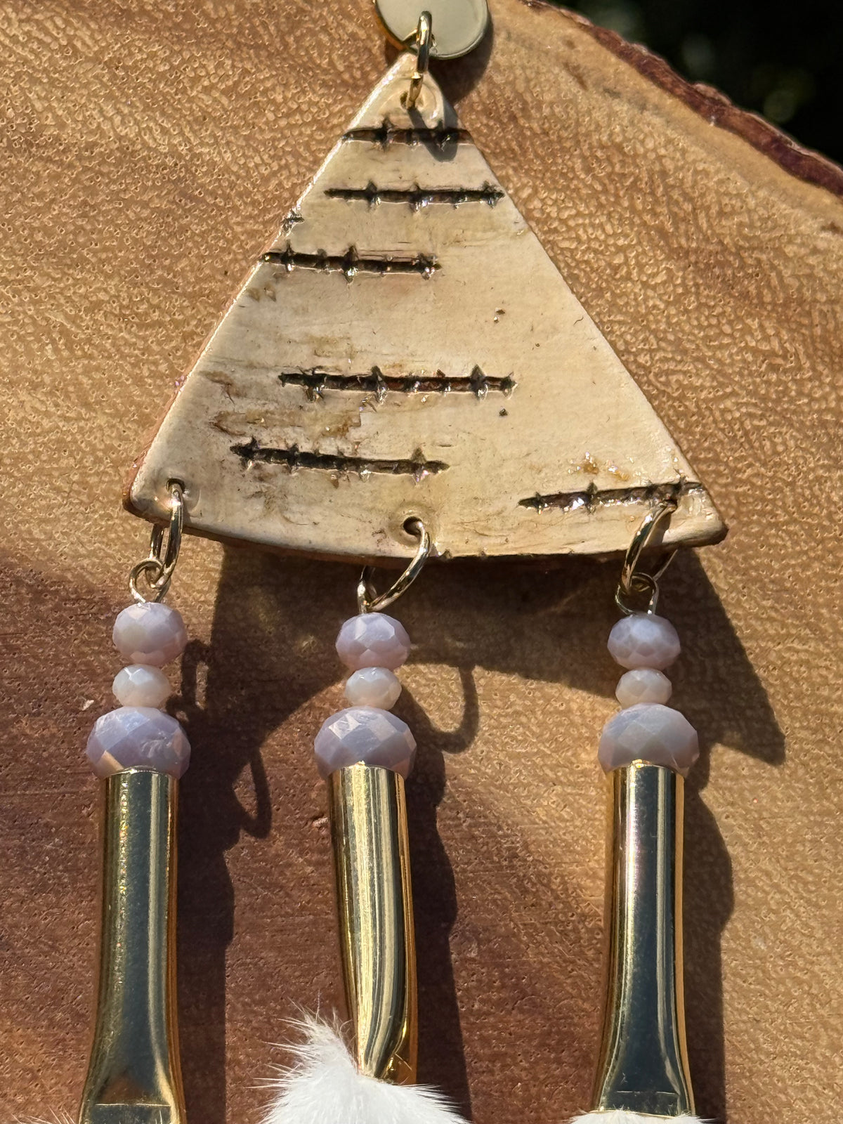 Boujee Weasel, Pink & Purple Faceted Beads, and Birchbark Earrings