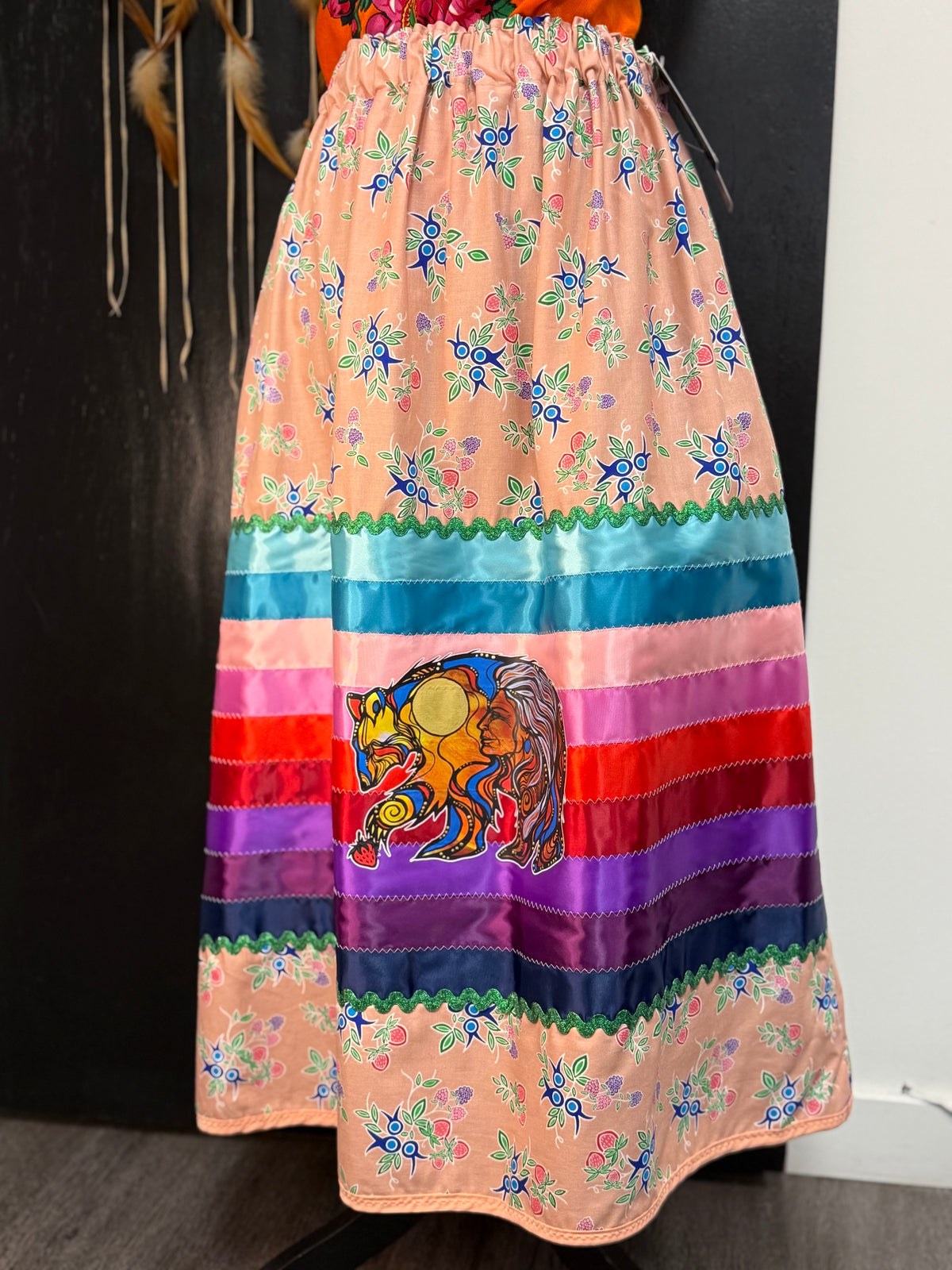 Pink Bear and Berries - Ribbon Skirt by Tina Houle