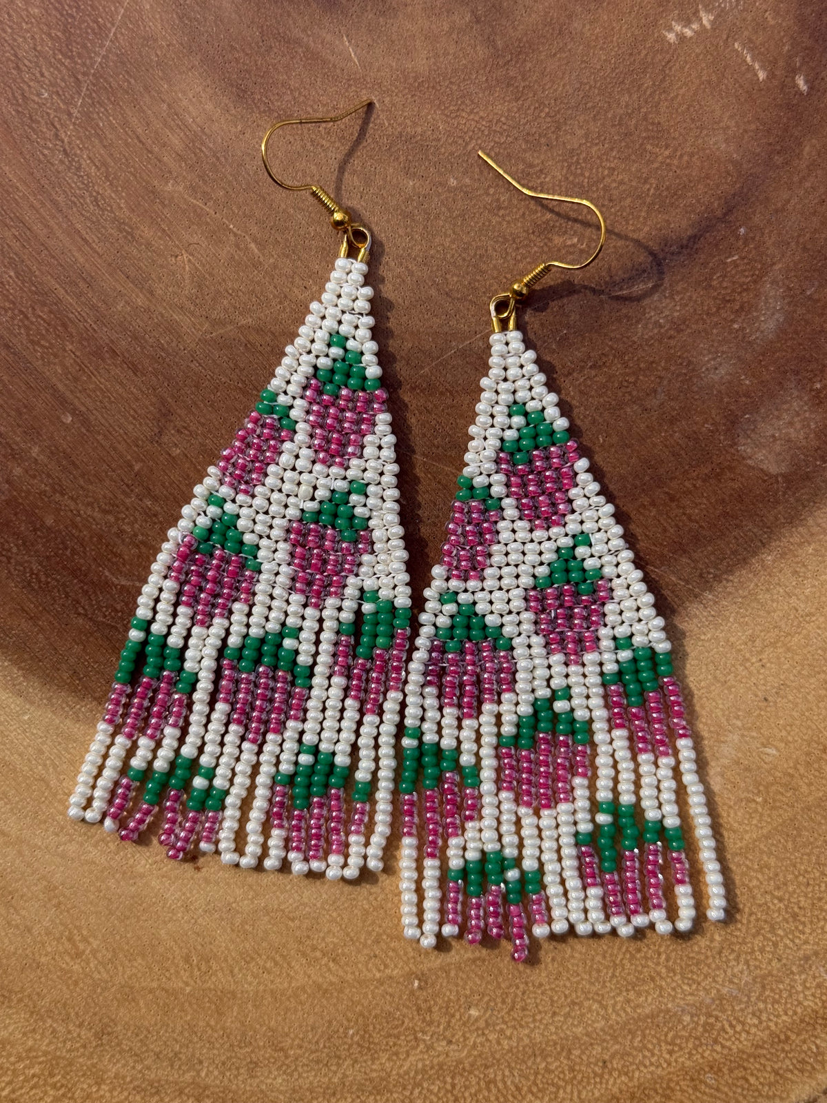 Pink Raspberry Beaded Fringe Earrings by Leah Joan