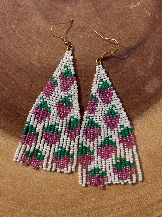 Pink Raspberry Beaded Fringe Earrings by Leah Joan