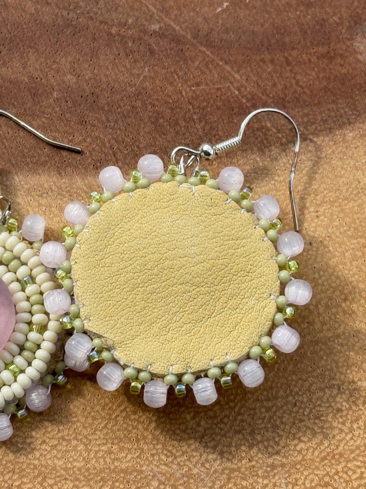 Rose Quartz Beaded Flat Stitch Earrings by Leah Joan