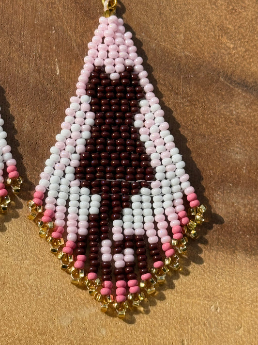 Brown Cat Beaded Fringe Earrings by Leah Joan