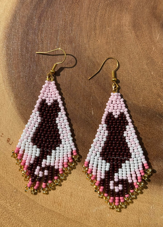Brown Cat Beaded Fringe Earrings by Leah Joan