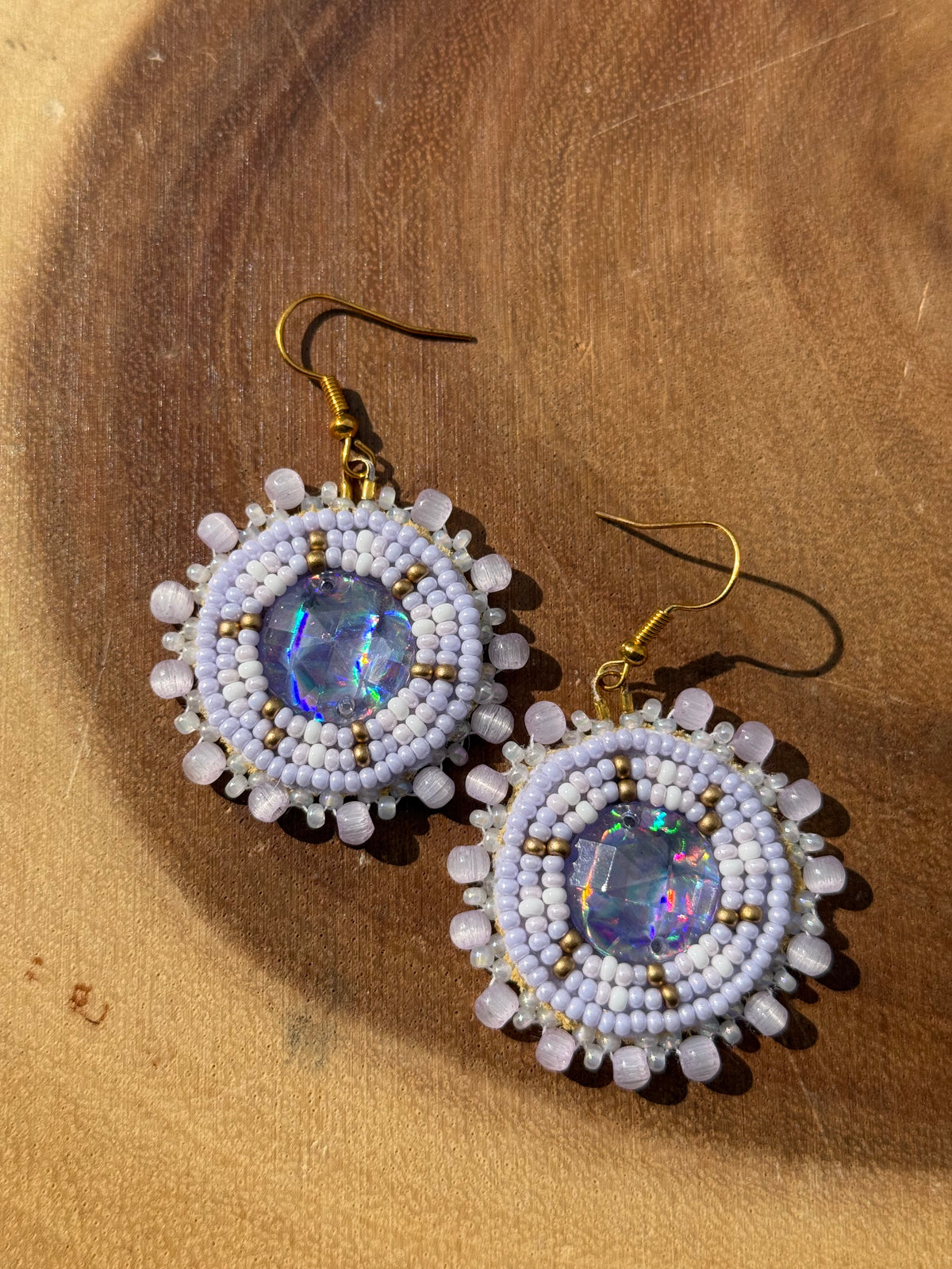 Cosmic Purple Beaded Flat Stitch Earrings by Leah Joan