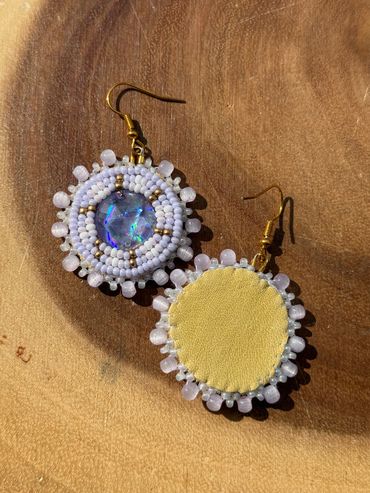 Cosmic Purple Beaded Flat Stitch Earrings by Leah Joan