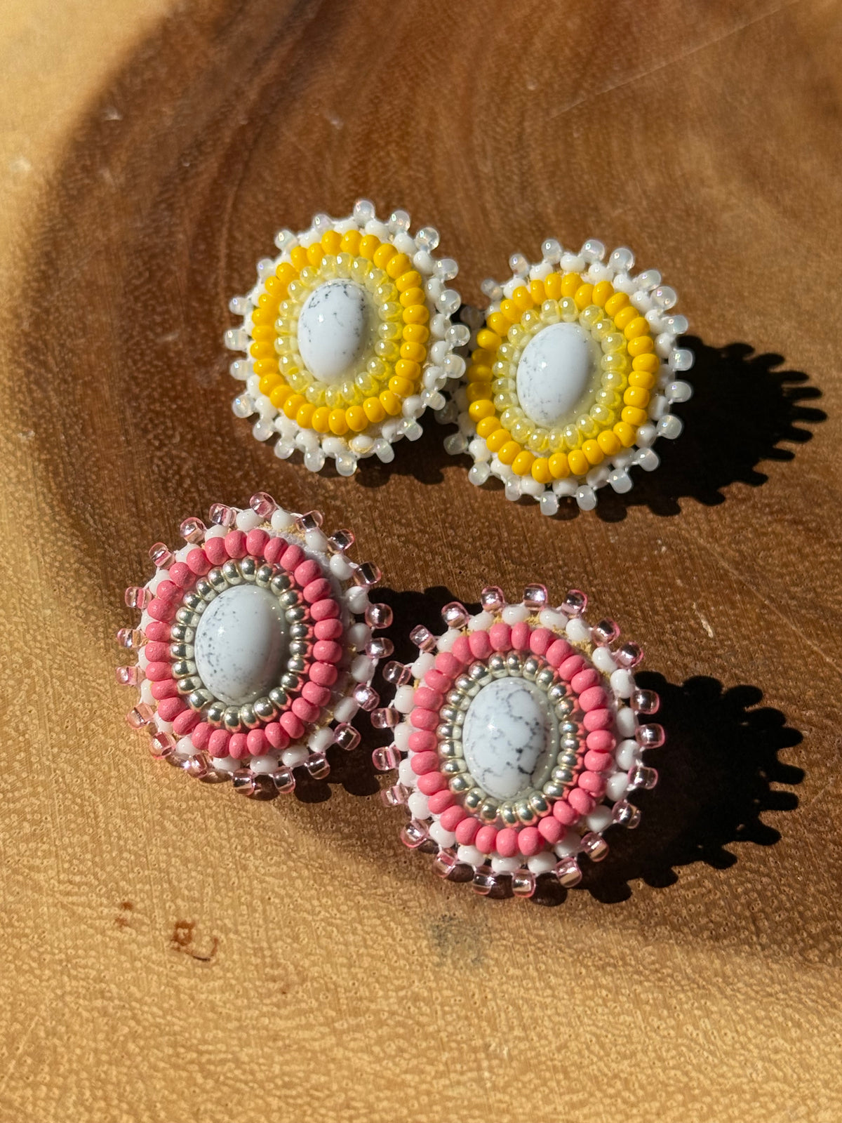 Howlite Beaded Flat Stitch Studs by Leah Joan
