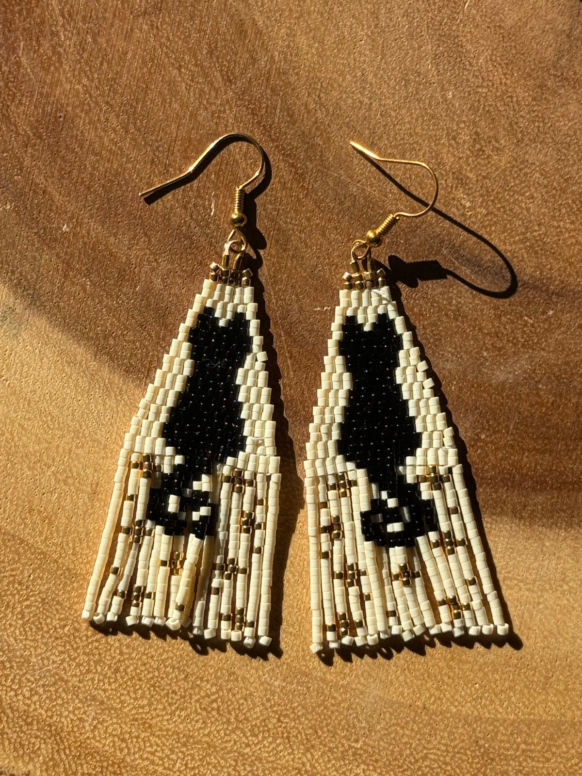 Sparkly Black Cat Fringe Earrings by Leah Joan