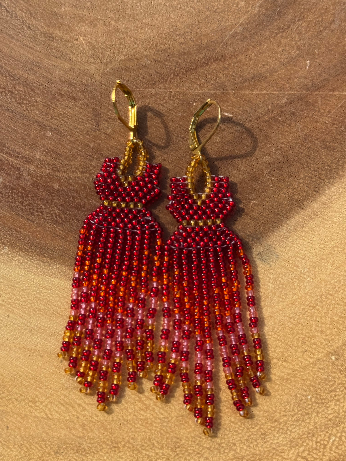 Red Dress Fringe Earrings (Small) by Blending Beadz