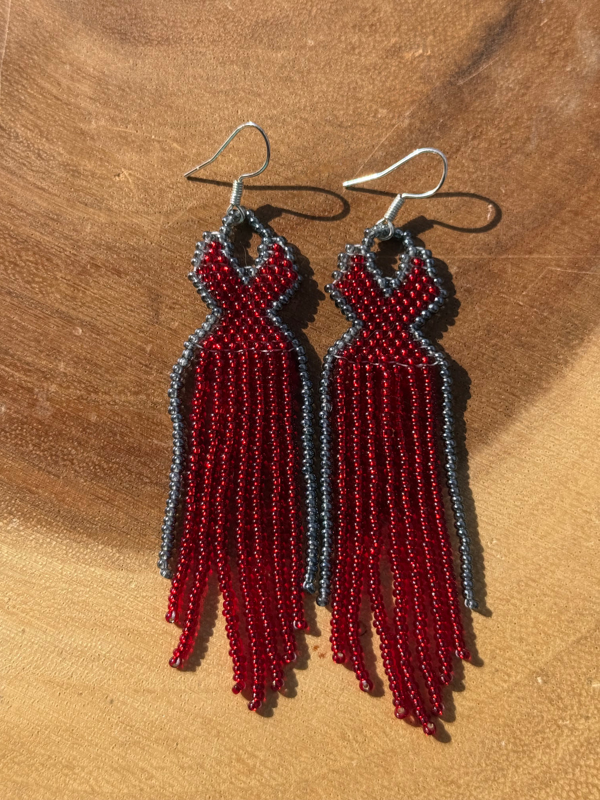 Red Dress Fringe Earrings (Large) by Blending Beadz