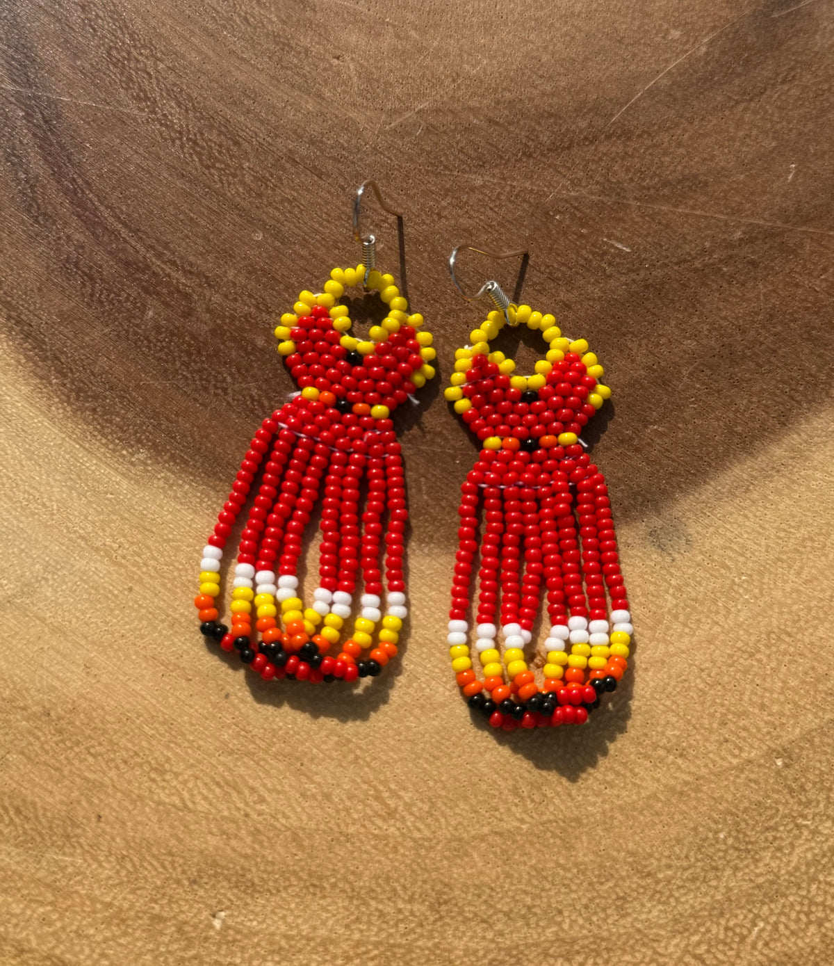 Red Dress Looped Fringe Earrings by Blending Beadz