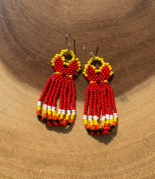 Red Dress Looped Fringe Earrings by Blending Beadz