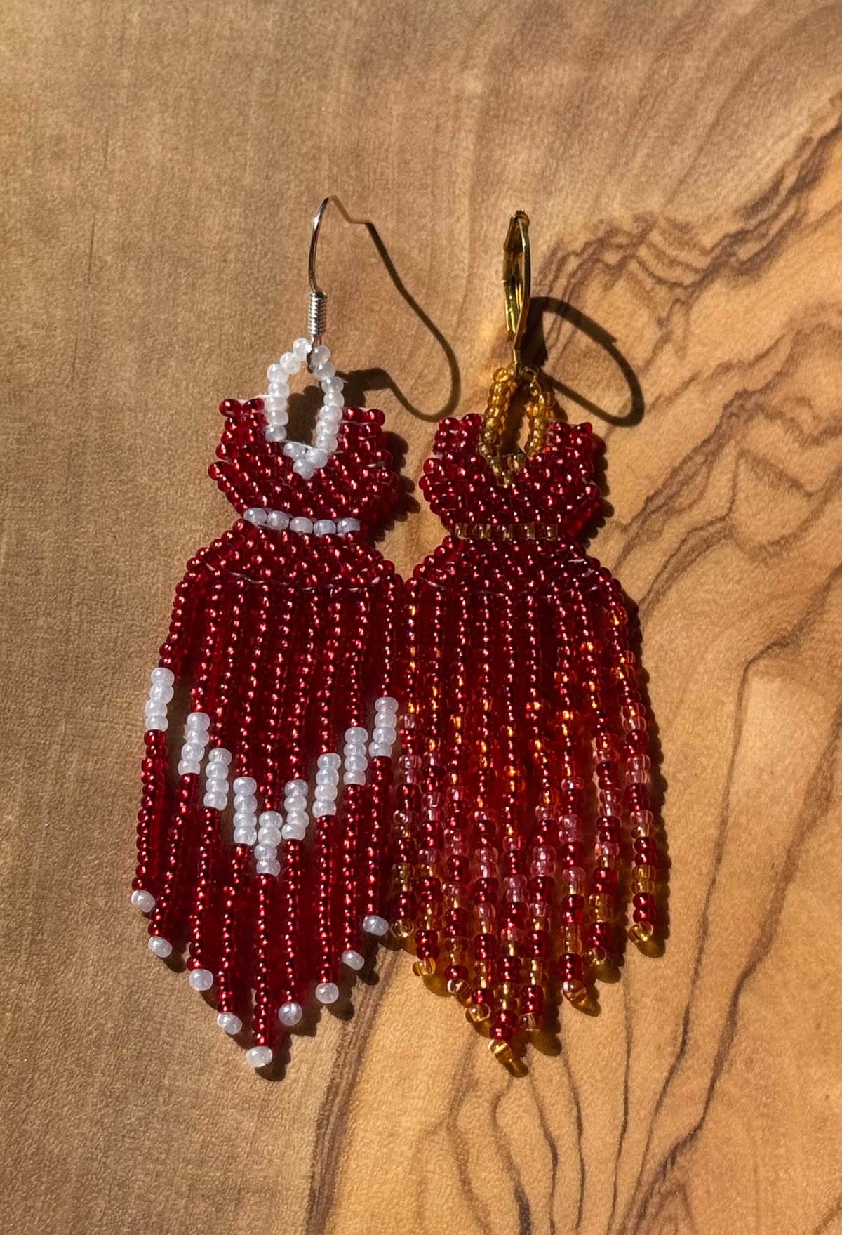 Red Dress Fringe Earrings (Small) by Blending Beadz