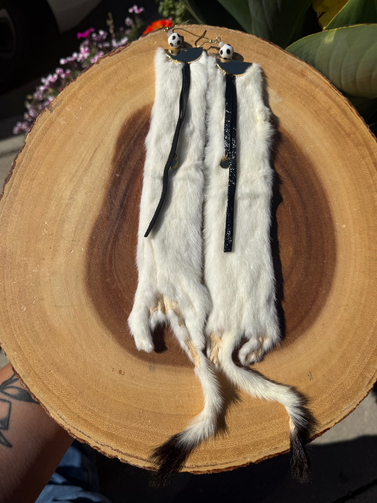 Ermine and Trade Bead Earrings