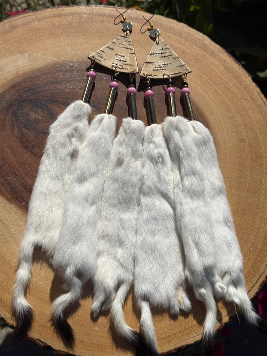 Boujee Weasel, Queen Conch and Birchbark Earrings
