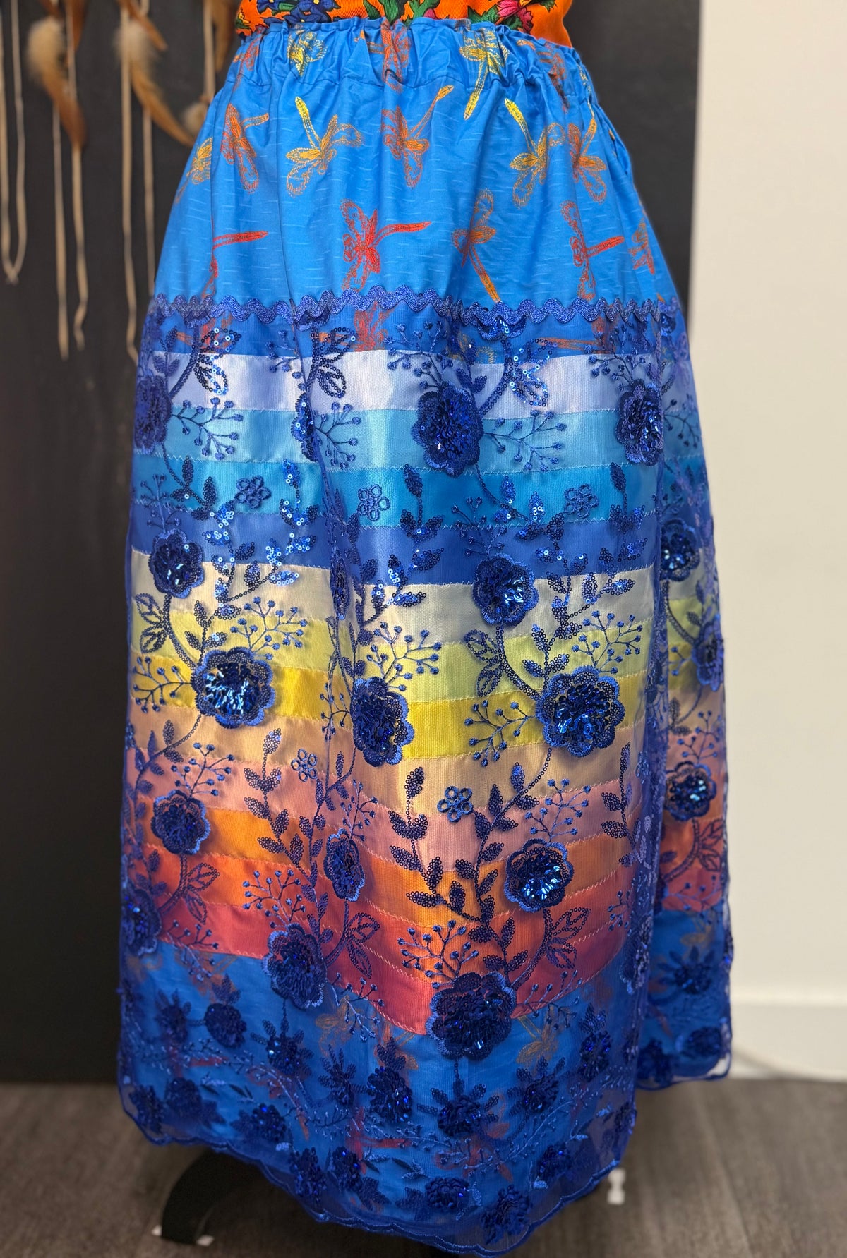 Blue Dragonfly Birchbark - Ribbon Skirts by Tina Houle