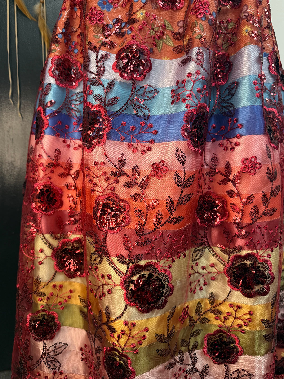Ojibway Florals with Maroon Overlay - Ribbon Skirts by Tina Houle