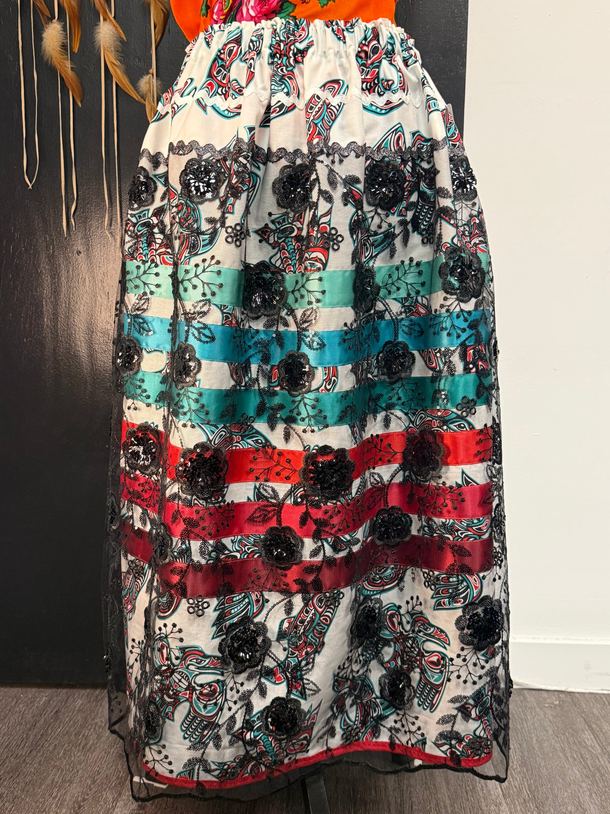 White Heida with Black Overlay  - Ribbon Skirts by Tina Houle