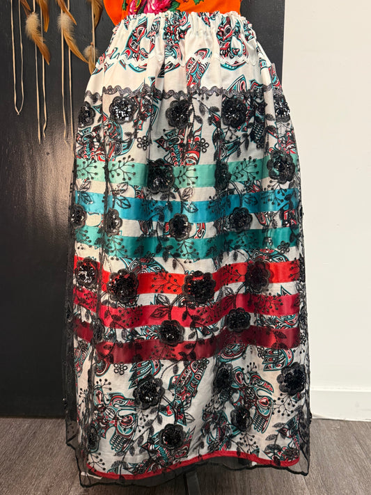 White Heida with Black Overlay  - Ribbon Skirts by Tina Houle