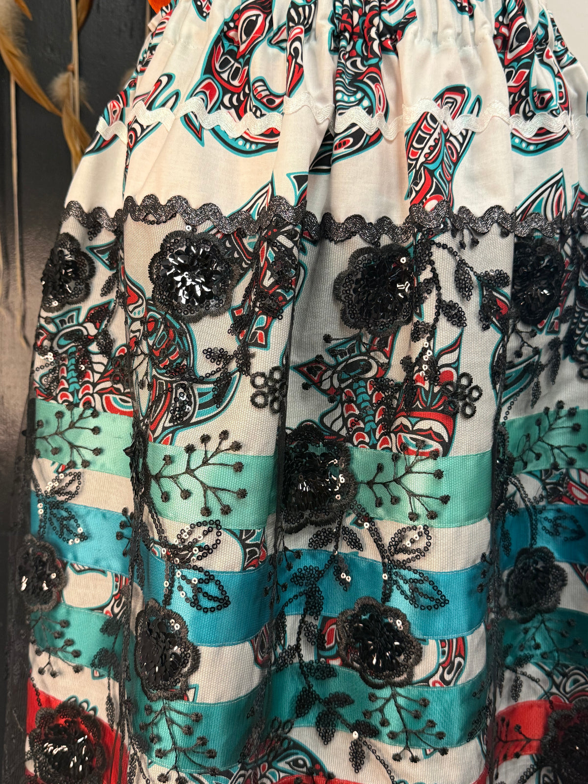 White Heida with Black Overlay  - Ribbon Skirts by Tina Houle