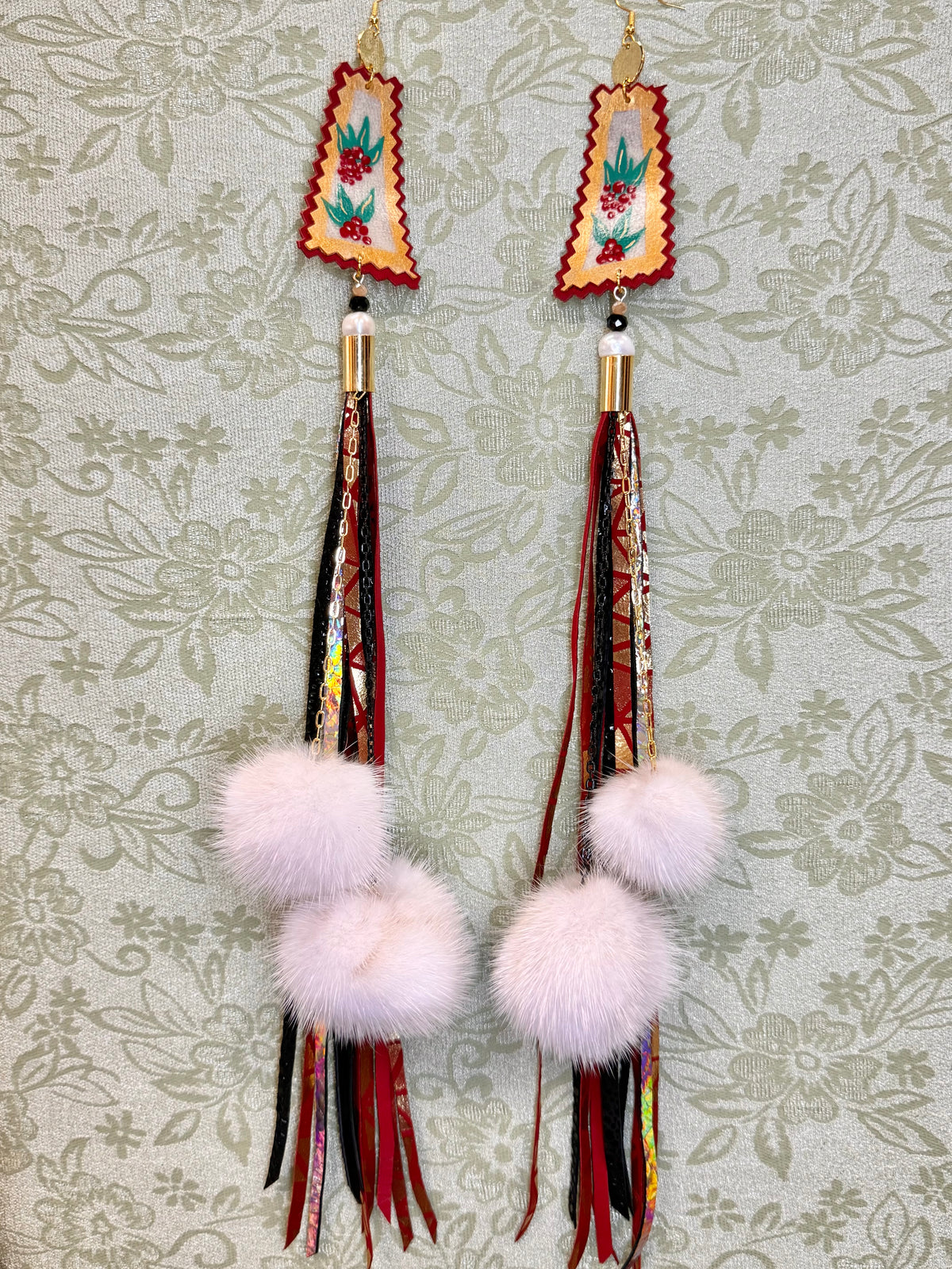 Deadly Hand Painted Winter Berries Parfleche Earrings