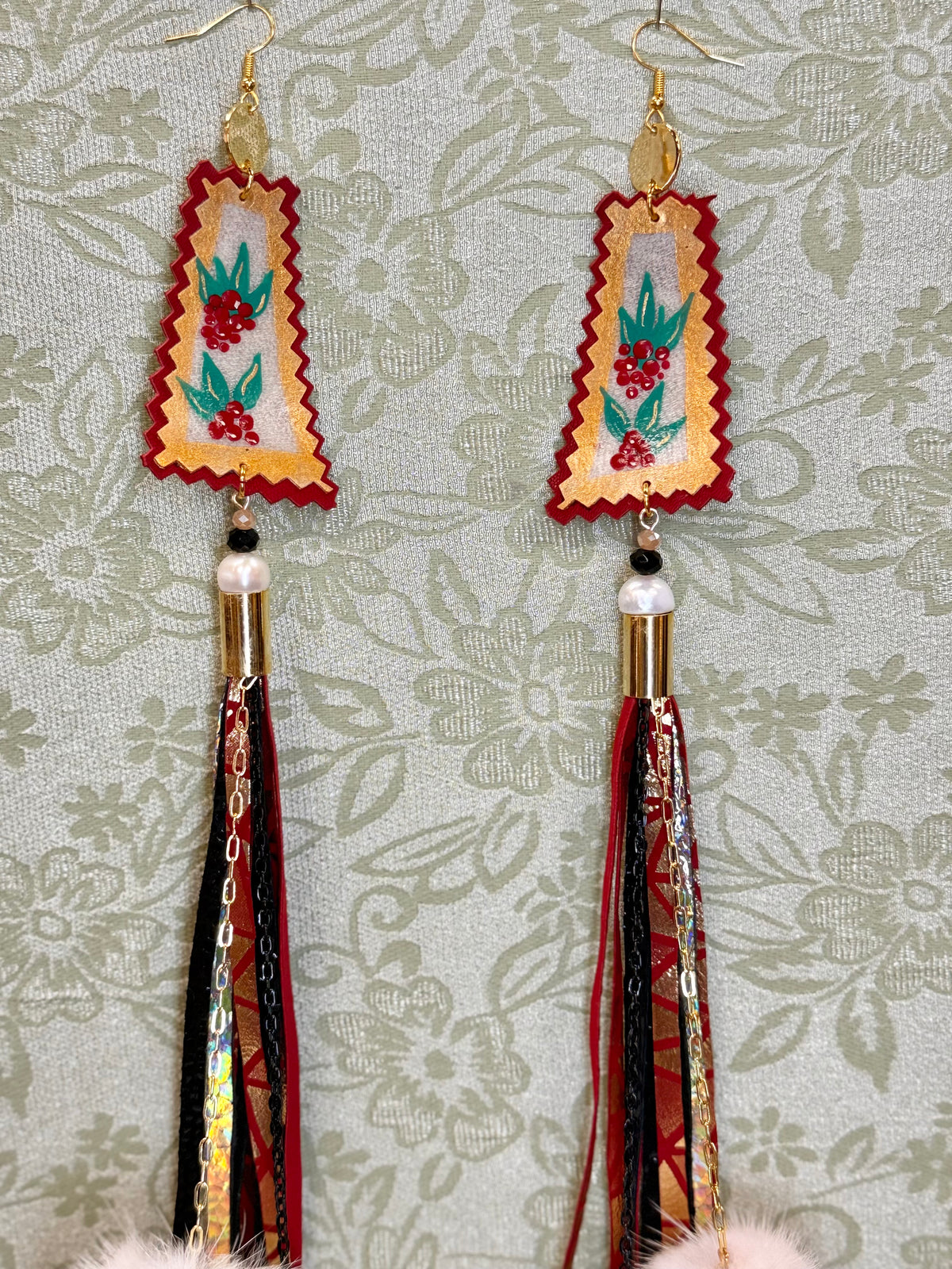 Deadly Hand Painted Winter Berries Parfleche Earrings