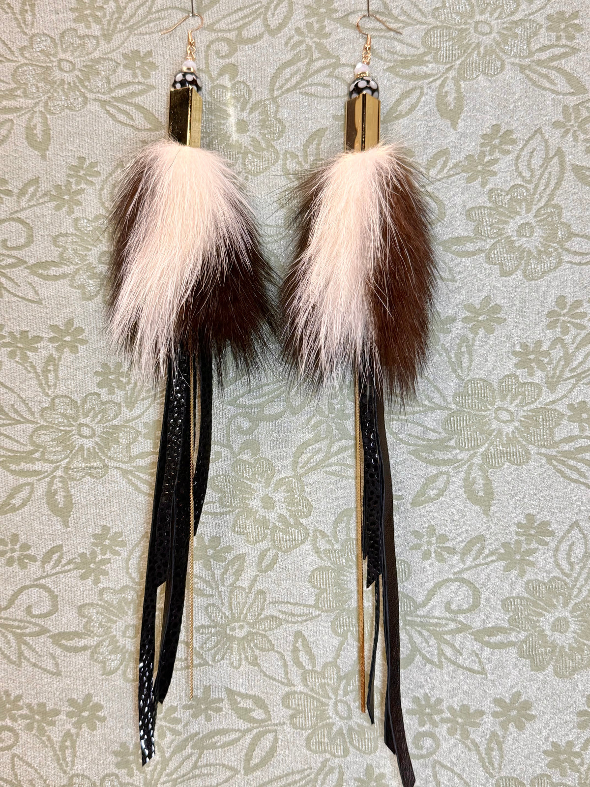 Black Leather Fringe Skunk Medicine Earrings