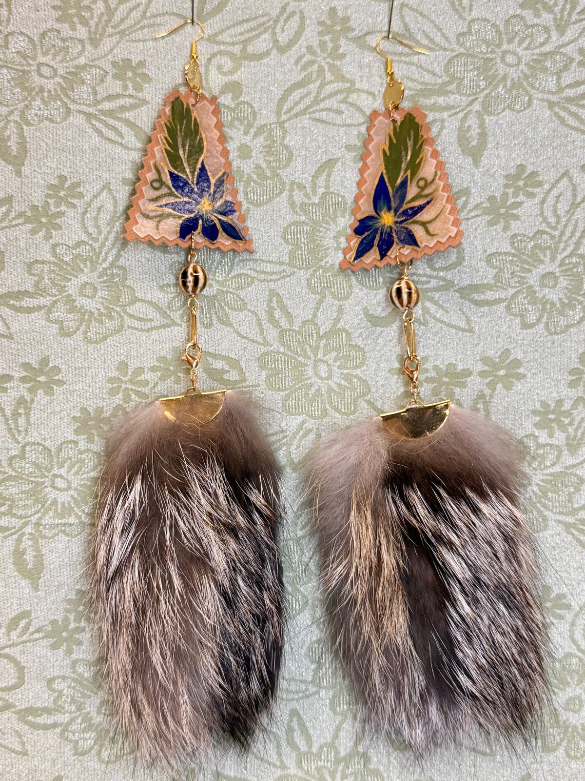 Blue Hand Painted Florals Parfleche Earrings