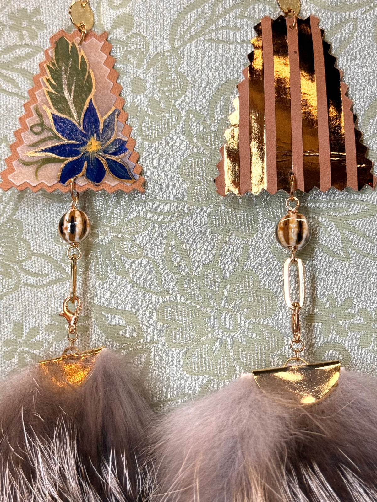 Blue Hand Painted Florals Parfleche Earrings