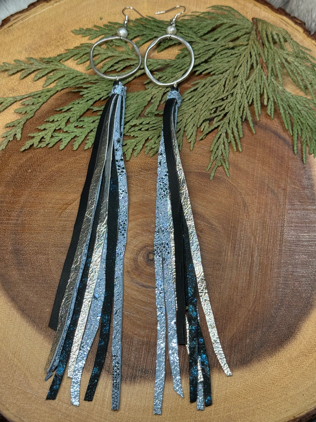 Freshwater Pearl Leather Fringe Earrings