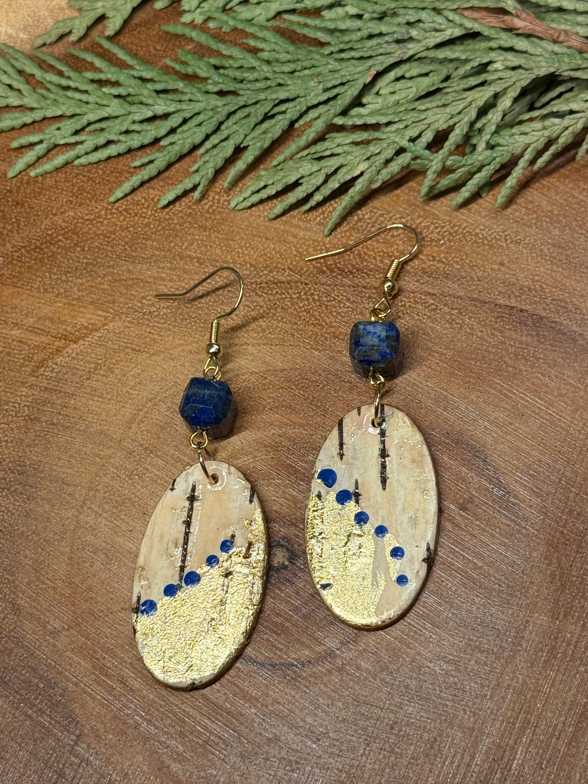 Oval Gold Gilded Birchbark Earrings