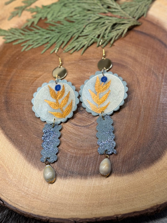 Golden Florals Parfleche Painted Earrings