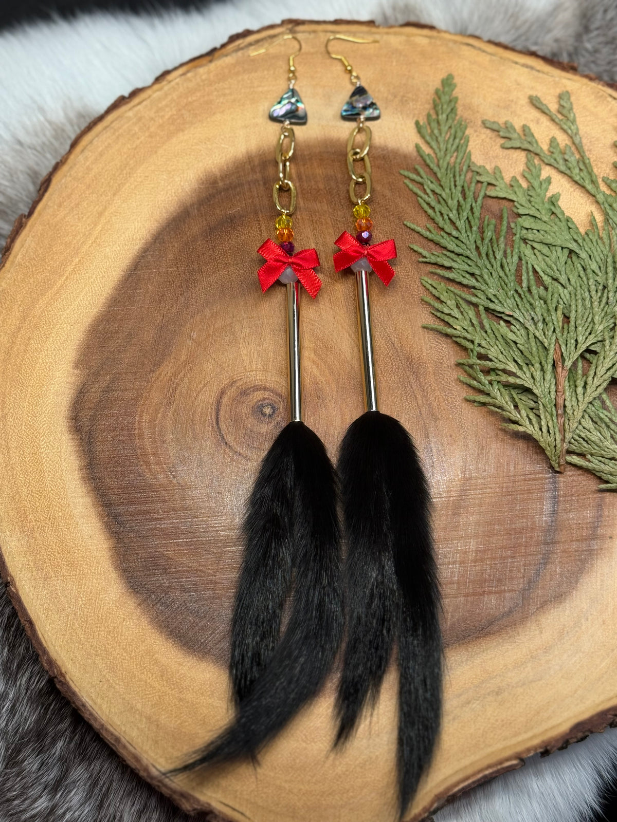 Fire Colours Double Ermine Tail Earrings