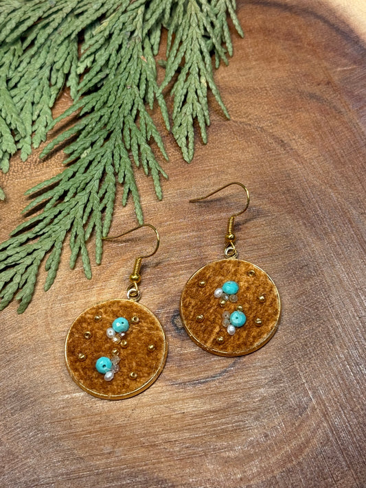 Beaded Home Tanned Moose Hide Earrings - Kingman Turquoise