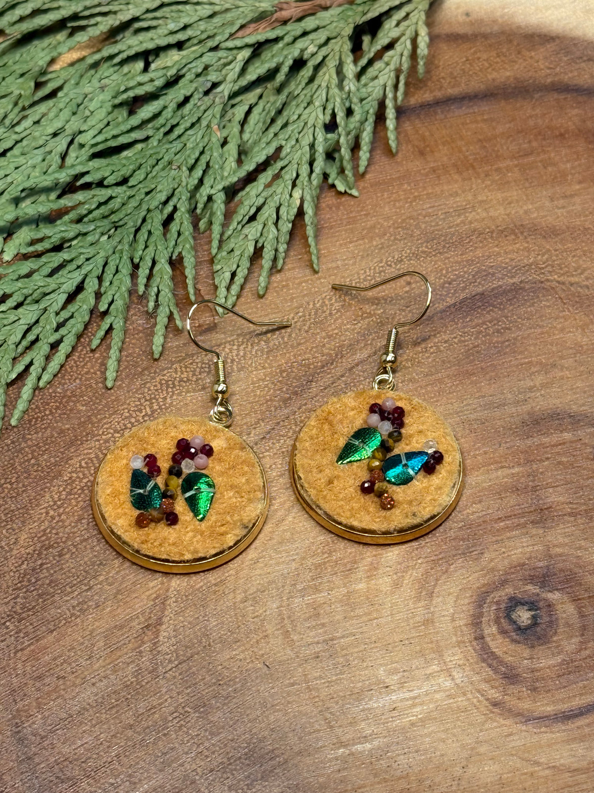 Beaded Home Tanned Moose Hide Earrings - Earth Toned Florals