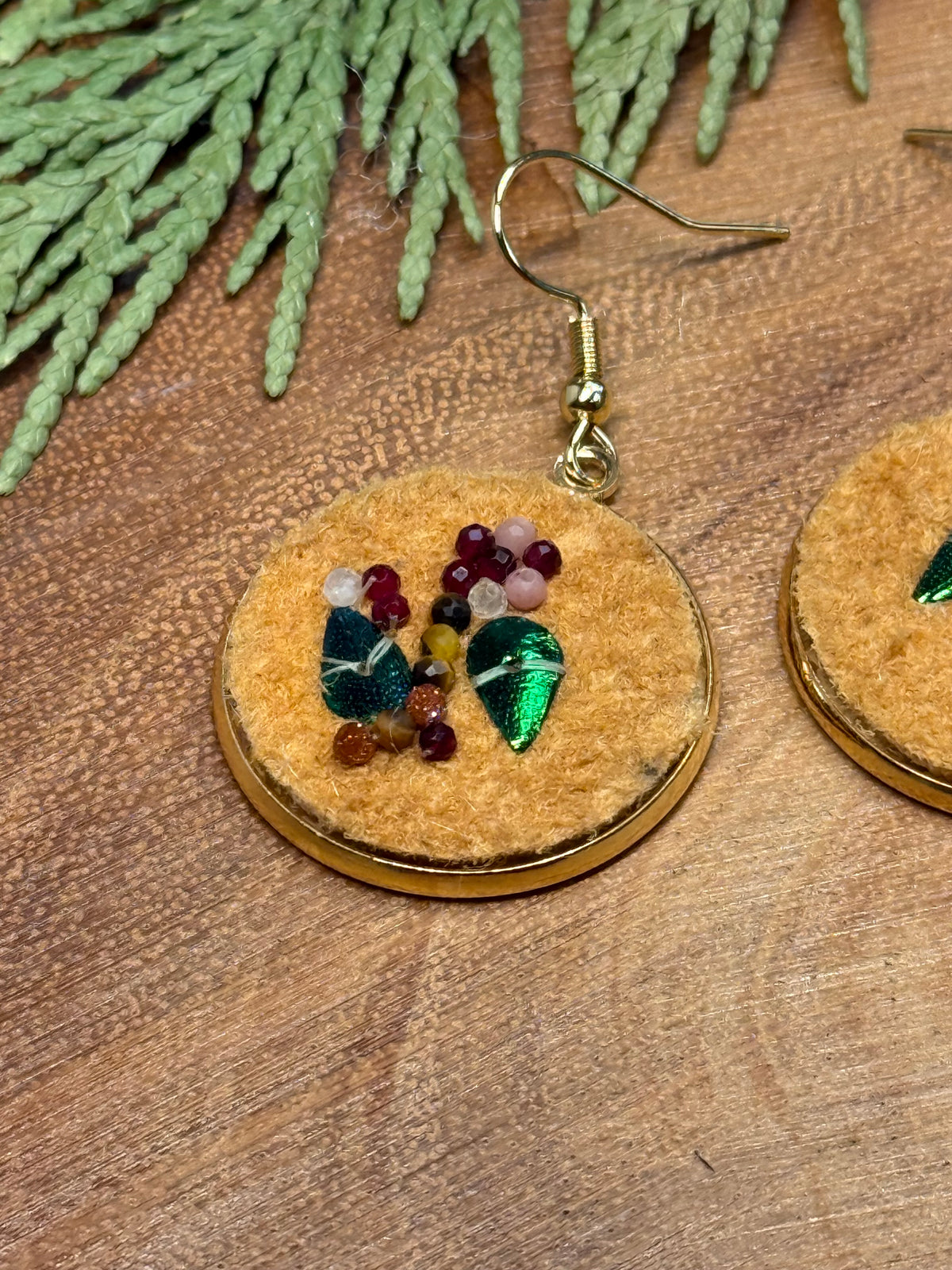 Beaded Home Tanned Moose Hide Earrings - Earth Toned Florals
