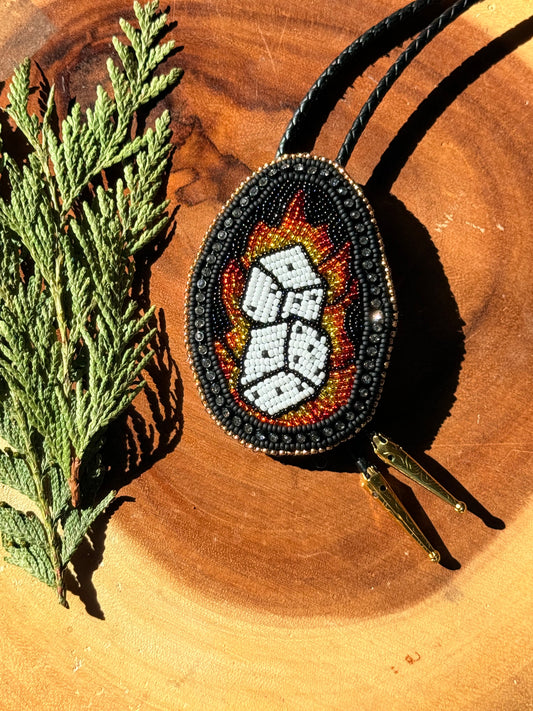 Flat Stitch Fiery Dice Bolo Tie by Sinew and Sole