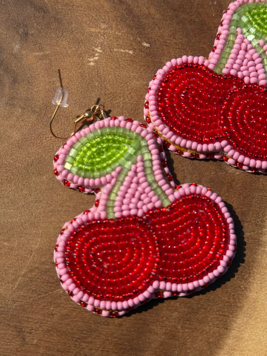 Cherry Beaded Earrings - By Solstice Beading