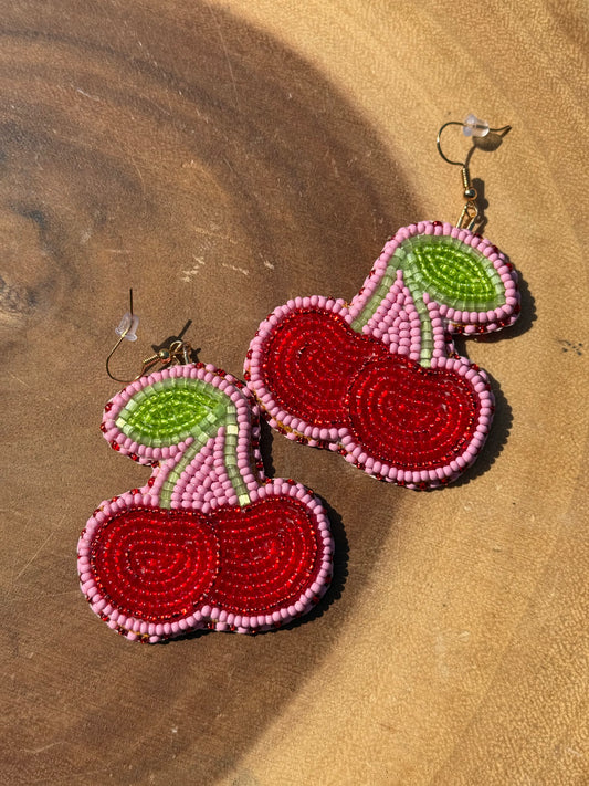 Cherry Beaded Earrings - By Solstice Beading