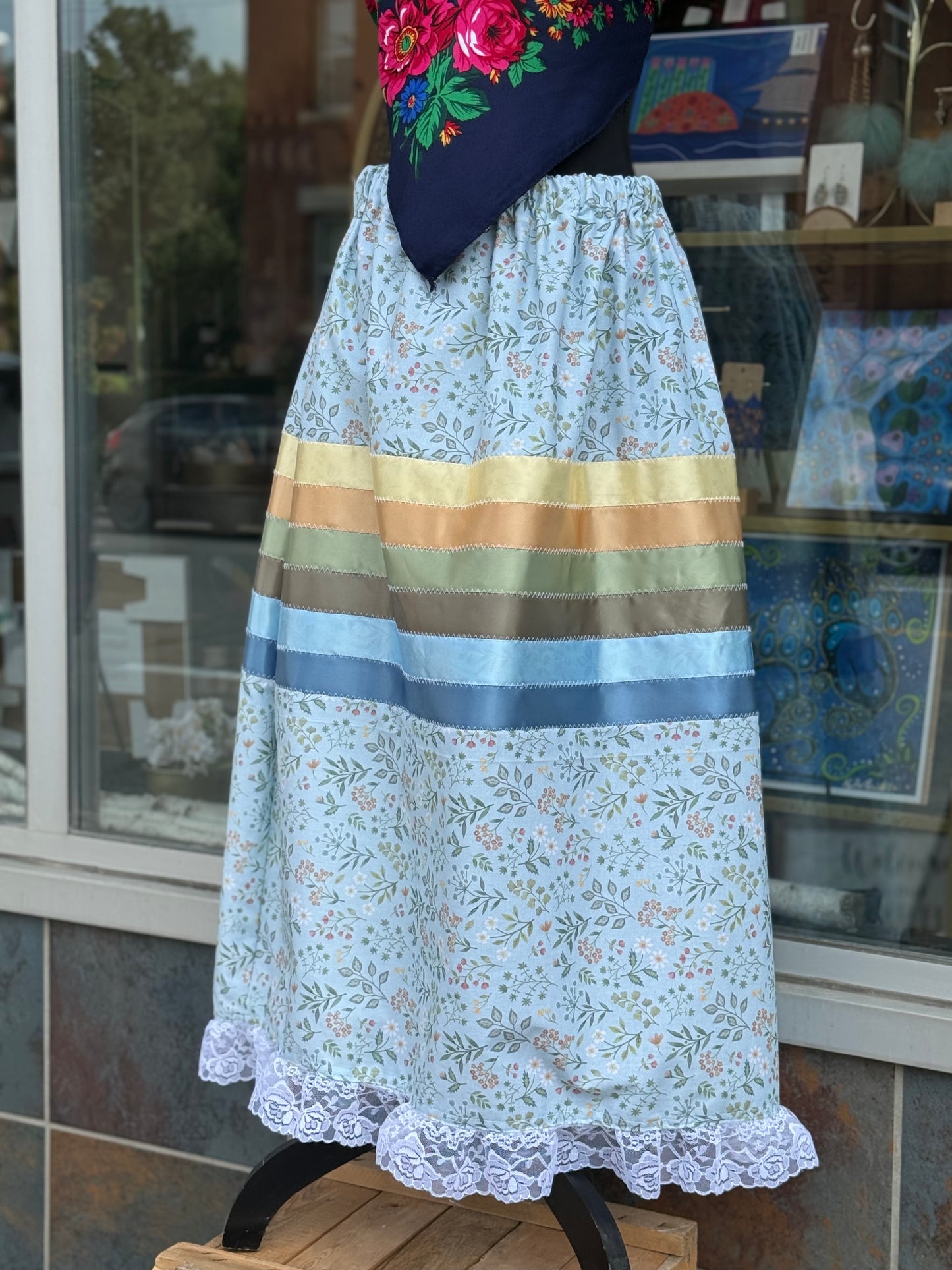 Light Blue Florals Ribbon Skirt by No Roots No Wings