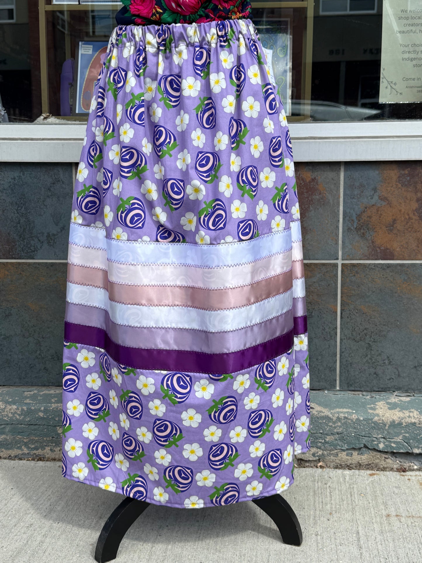 Purple Strawberries Ribbon Skirt by No Roots No Wings