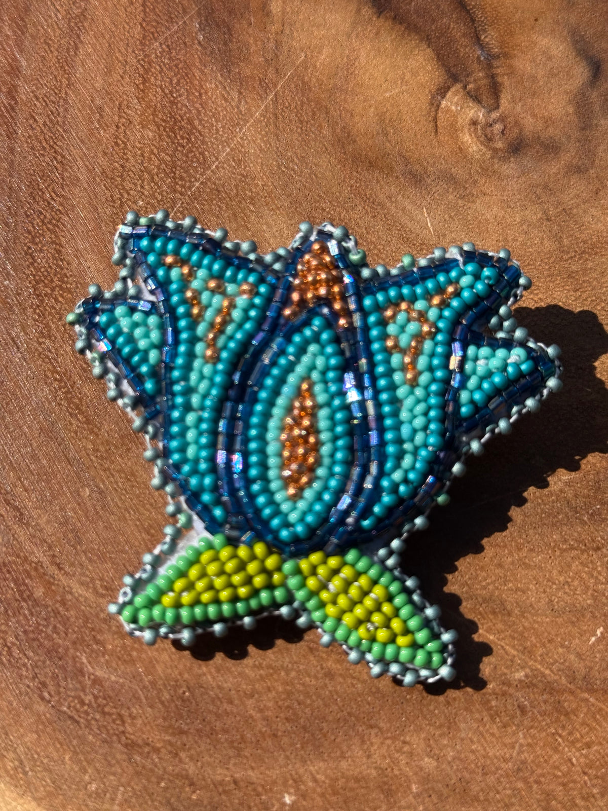 Blue & Gold Floral Beaded Earrings by Chel & Bead Creations