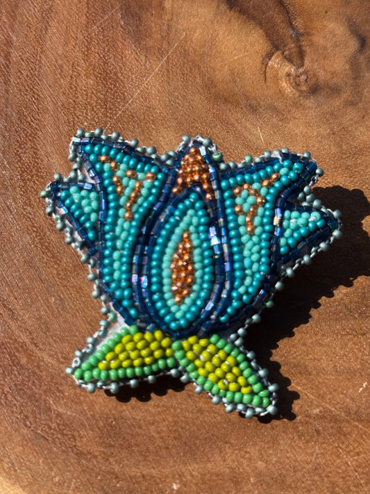 Blue & Gold Floral Beaded Earrings by Chel & Bead Creations